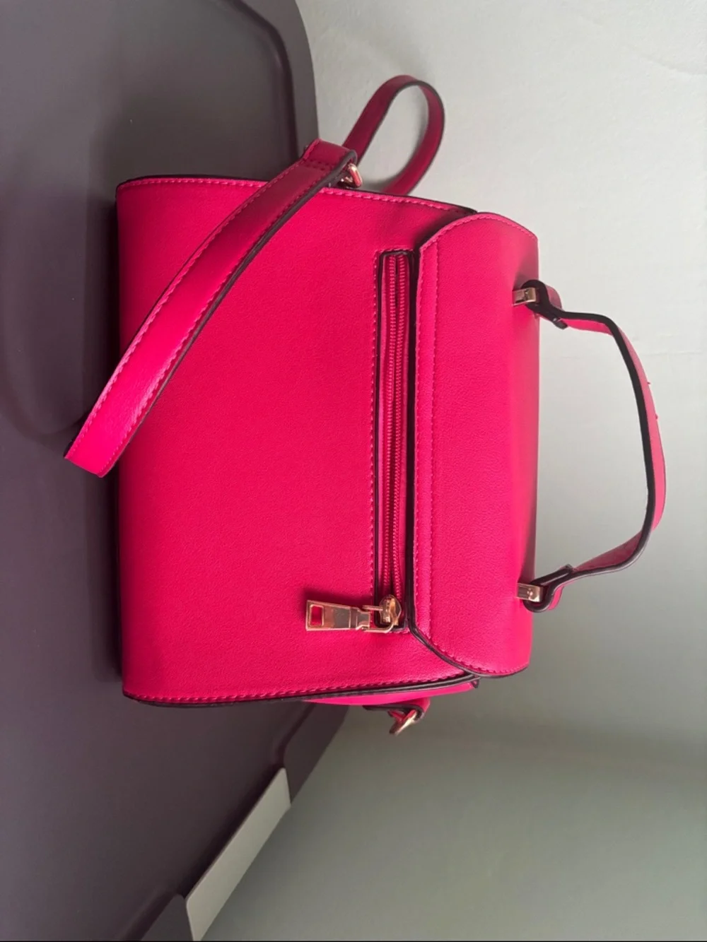 Structured Top-Handle Satchel in Vibrant Pink - Picture 4 of 6
